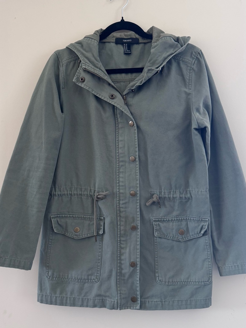 Forever 21 Women's Olive Gray Green Hooded Utility Jacket/ trench coatish